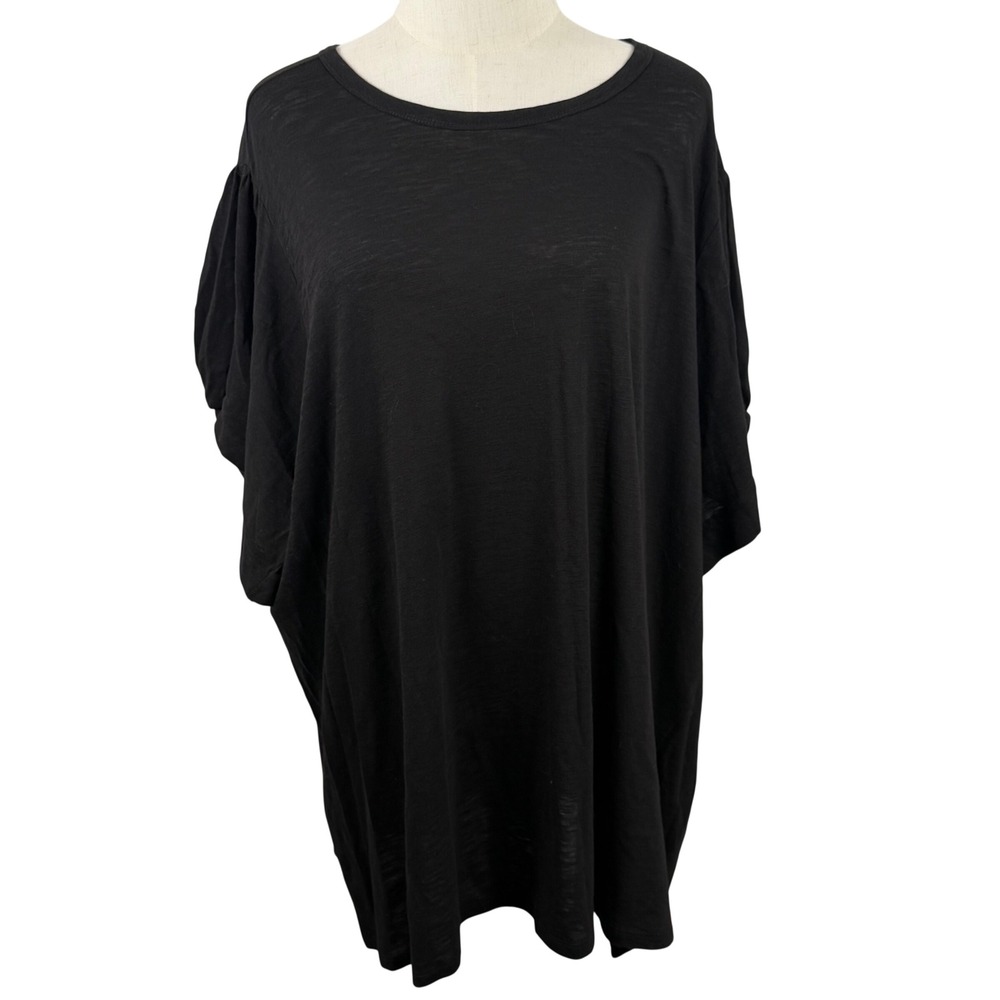 Torrid 5X Black Slub Knit Tunic Semi Sheer Relaxed Lagenlook Minimalist Goth EUC